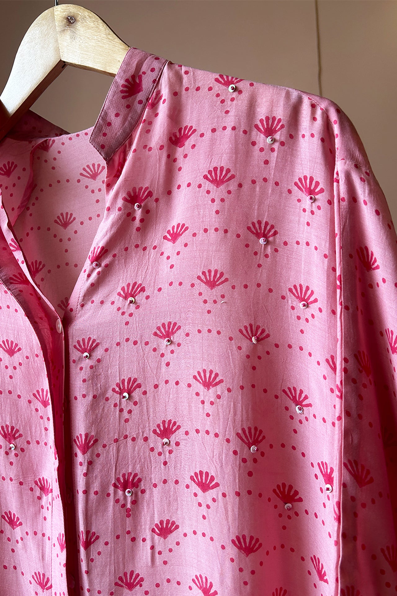 Soft Pink Hand-Printed Muslin Shirt