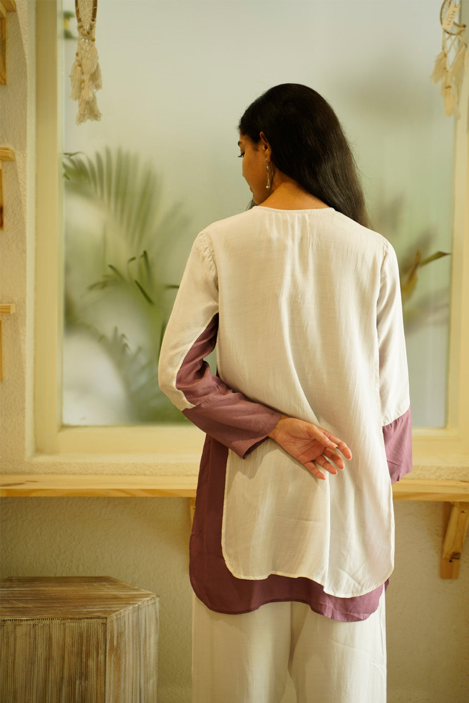 Ivory and Purple Muslin Kurta Set