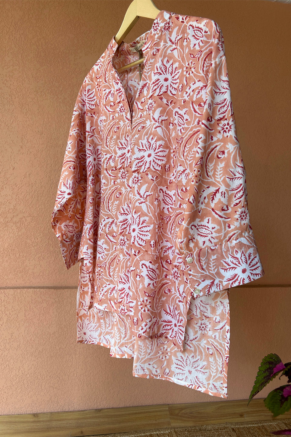 Peach Floral Printed Cotton Shirt