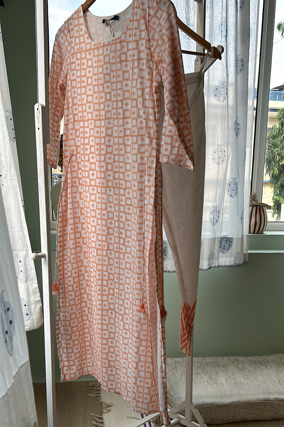 Peach Checks Cotton Tunic (Set of Two)
