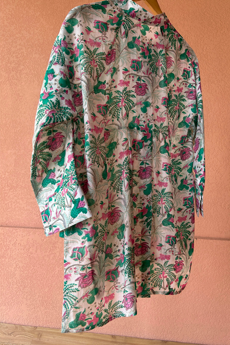 Teal Floral Printed Muslin Shirt
