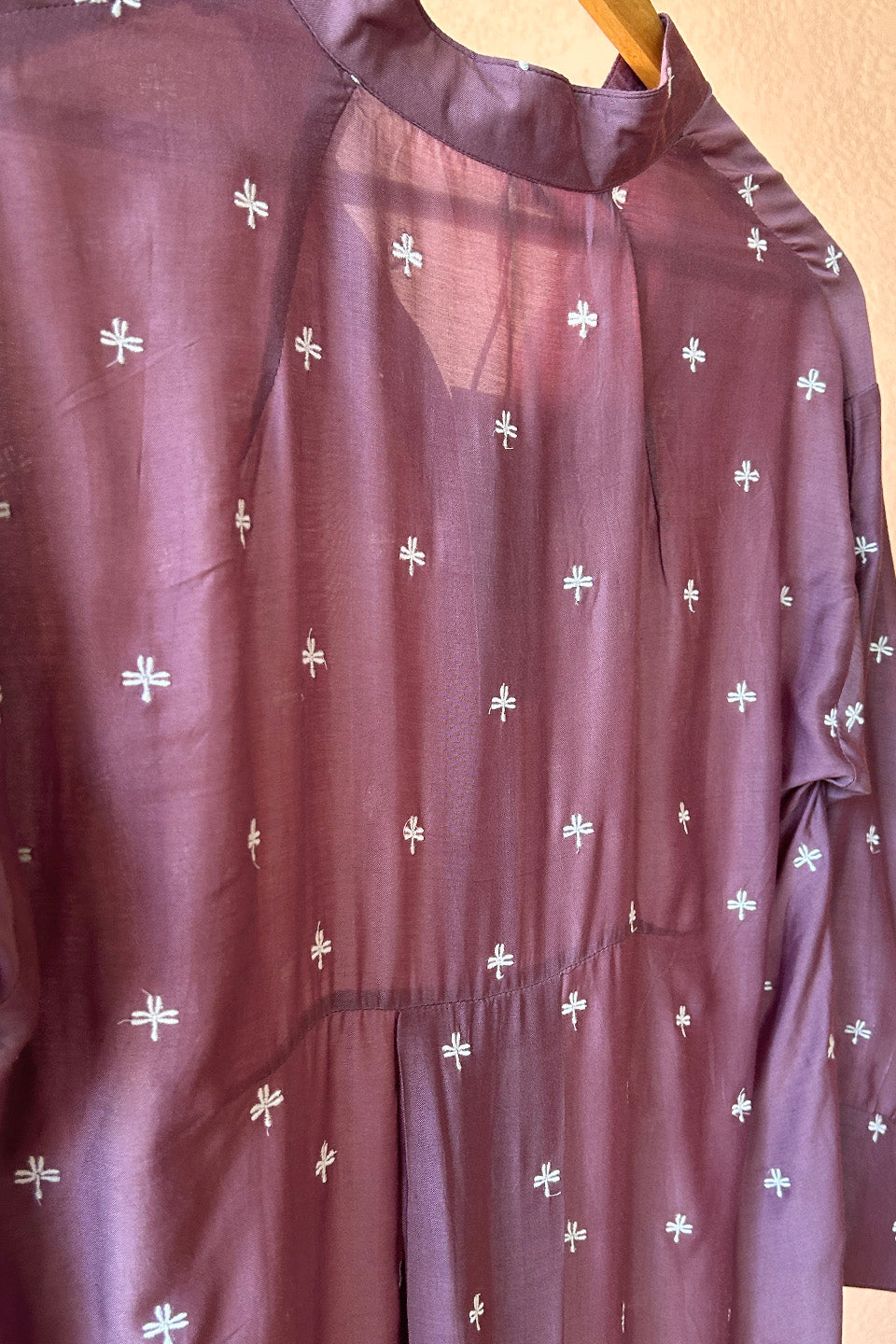 Purple Muslin Embroidered Tunic Set (Set of Two)