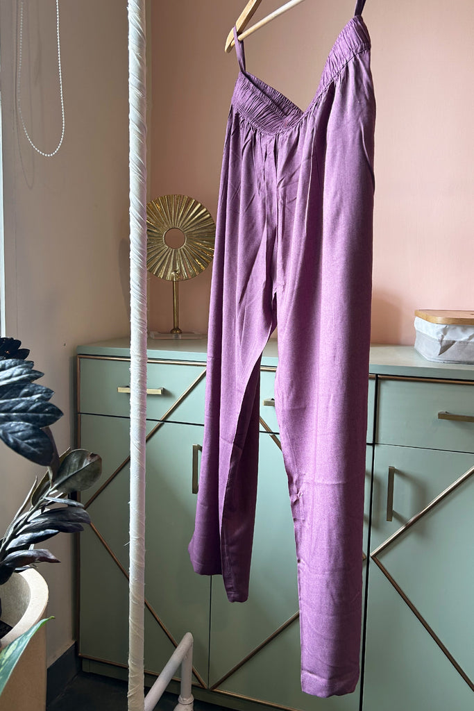 Purple Solid Cotton Pants