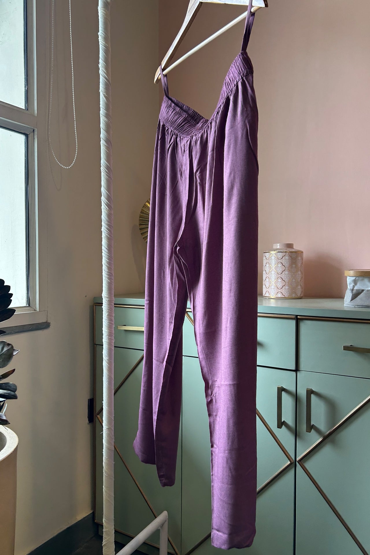 Purple Solid Cotton Pants