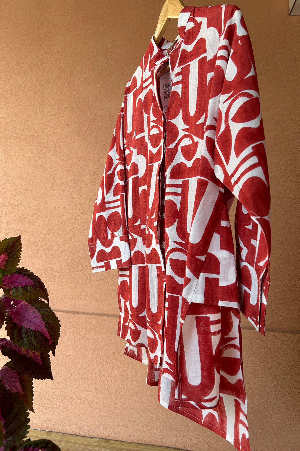 Red Geometric Cotton Shirt