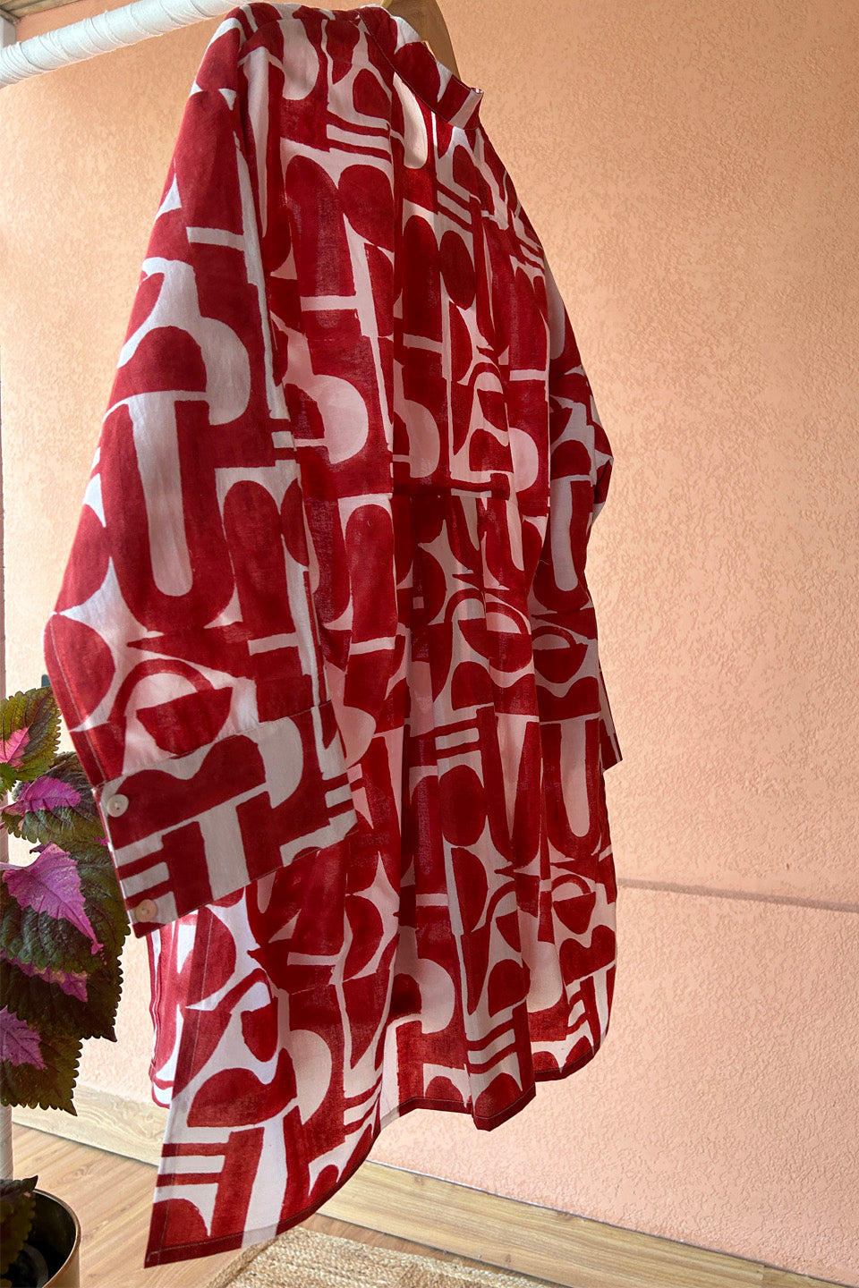Red Geometric Cotton Shirt