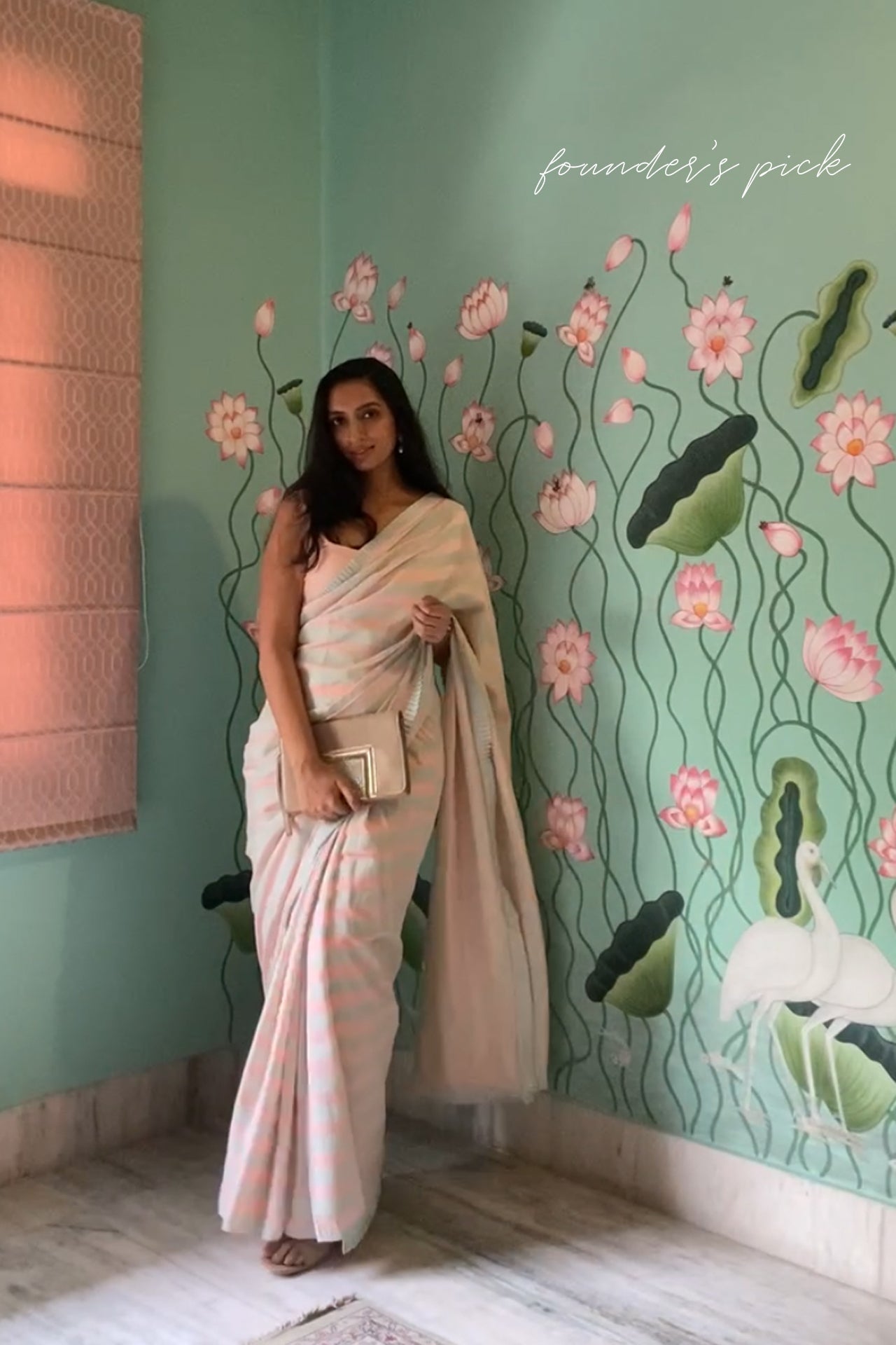 Soft Blue and Peach Striped Muslin Saree