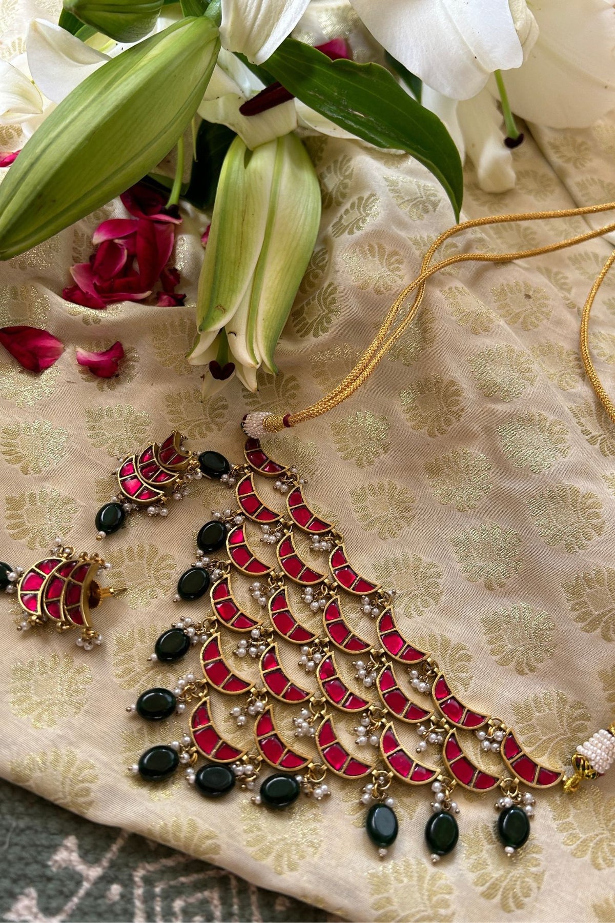 Ruby Chaand Necklace with Earrings Set