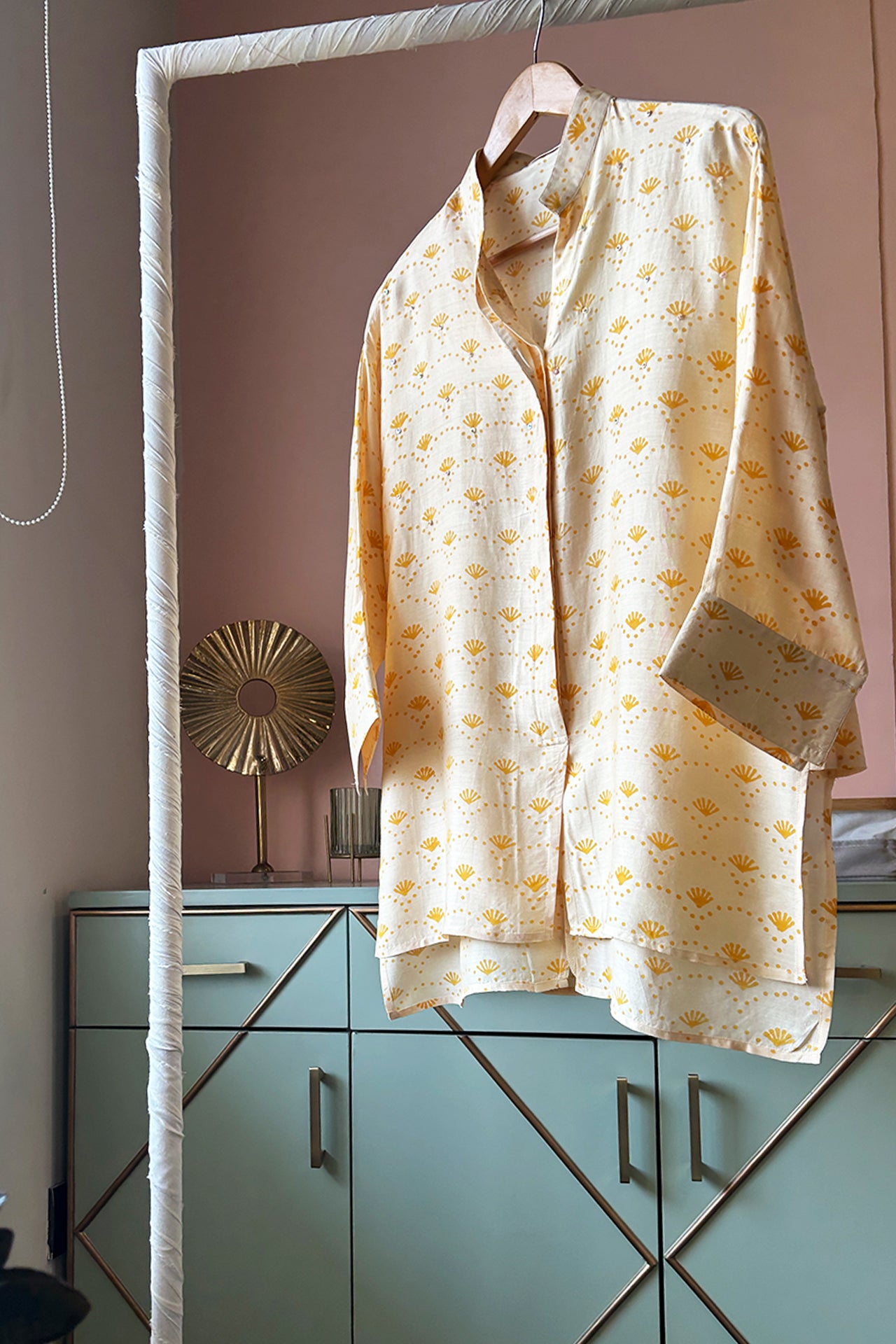 Lemon Yellow Hand-Printed Muslin Shirt