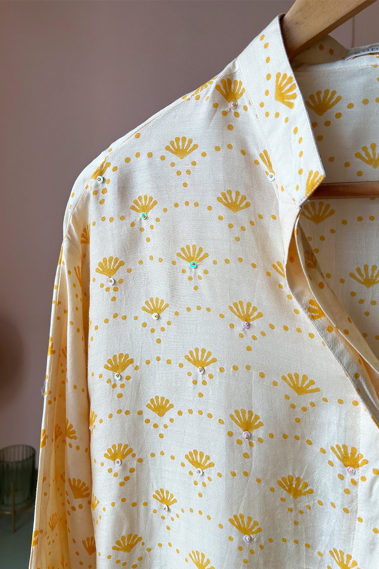 Lemon Yellow Hand-Printed Muslin Shirt