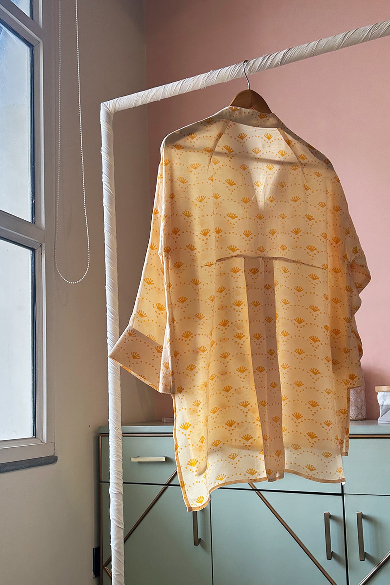 Lemon Yellow Hand-Printed Muslin Shirt