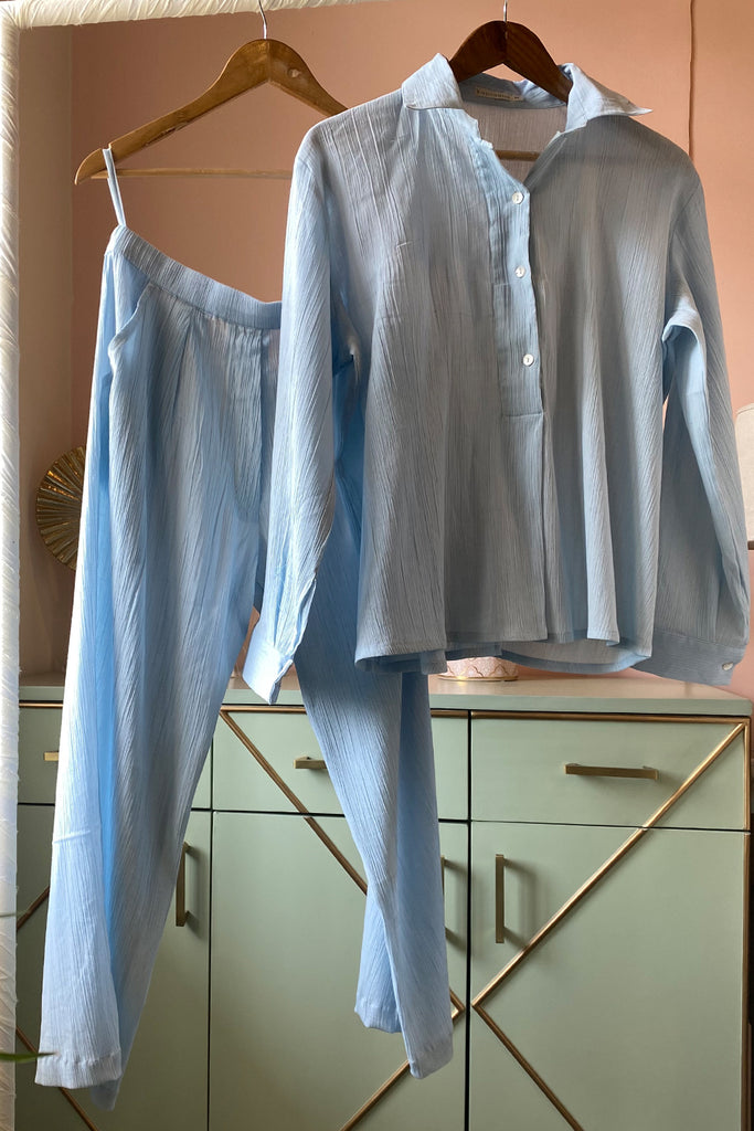 Sky Blue Solid Co-ord Set (Set of Two)