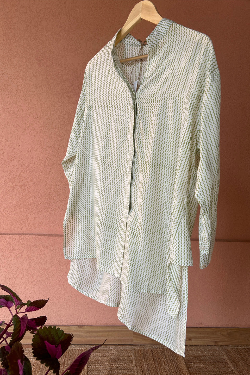 Chevron Green Muslin Shirt