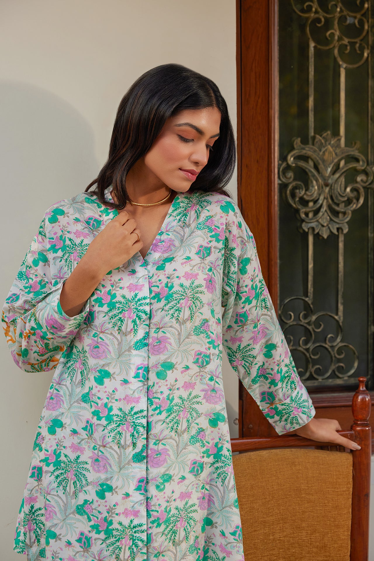 Teal Floral Tunic Set (Set of Two)