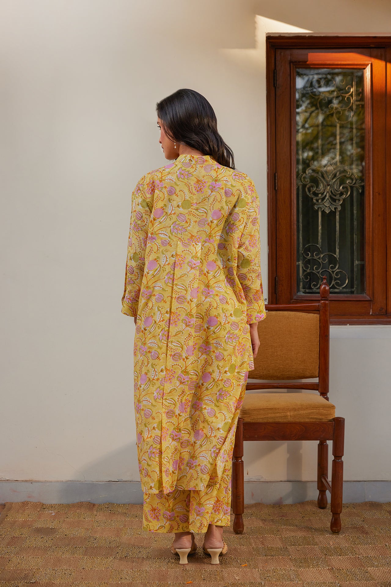 Yellow Floral Muslin Tunic Co-Ord Set (Set of Two)