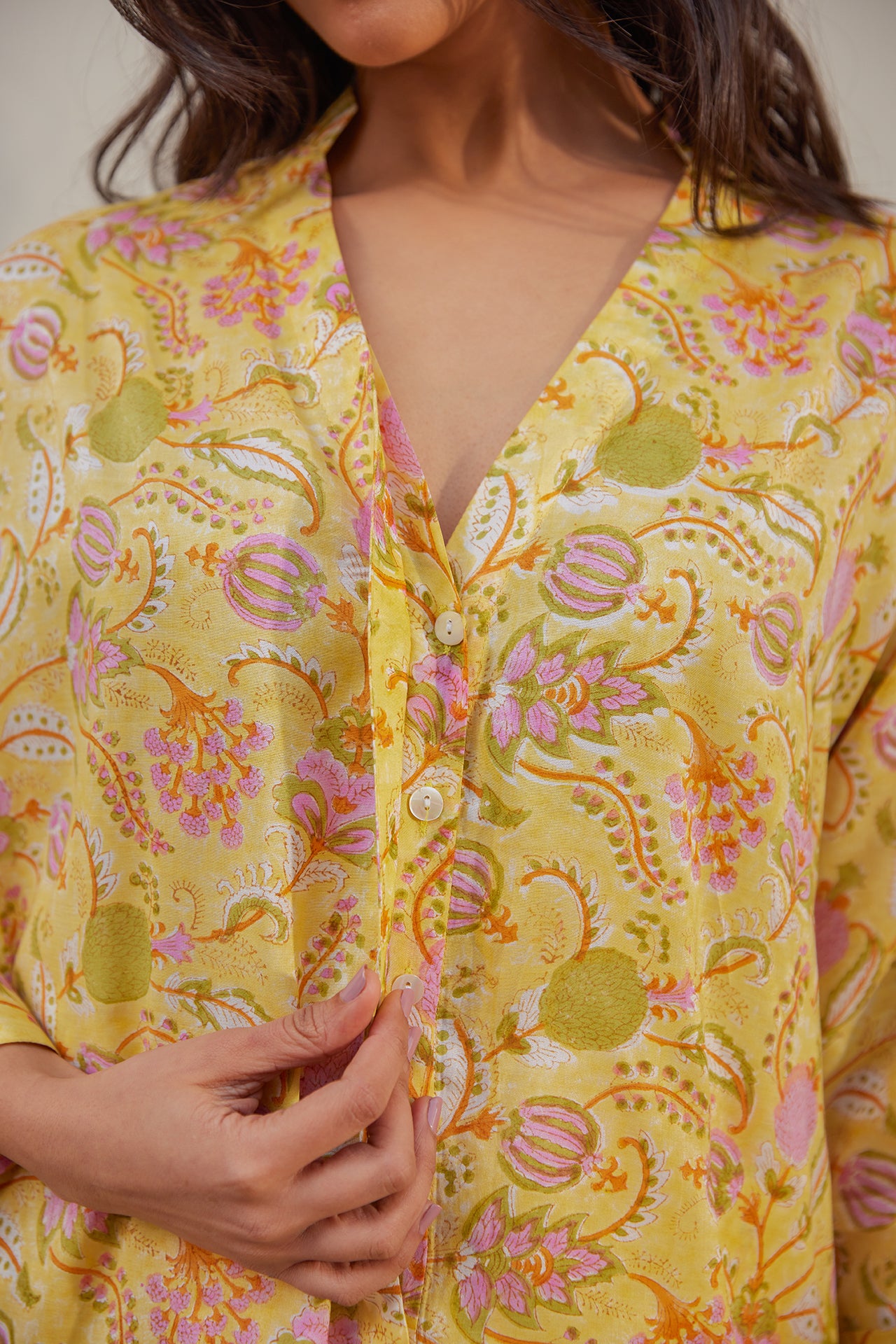 Yellow Floral Muslin Tunic Co-Ord Set (Set of Two)