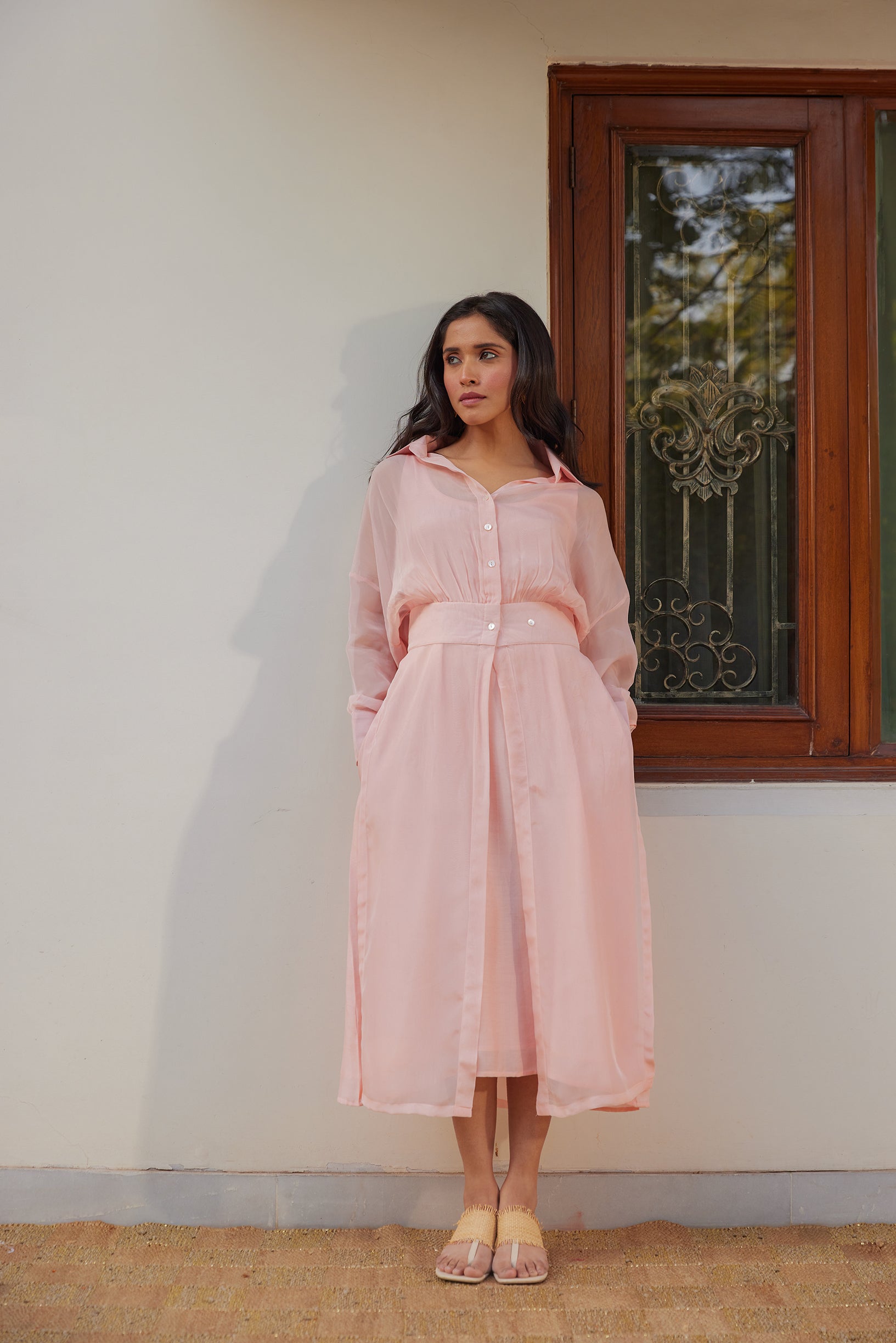 Blush Pink Solid Organza Jacket Set (Set of Two)