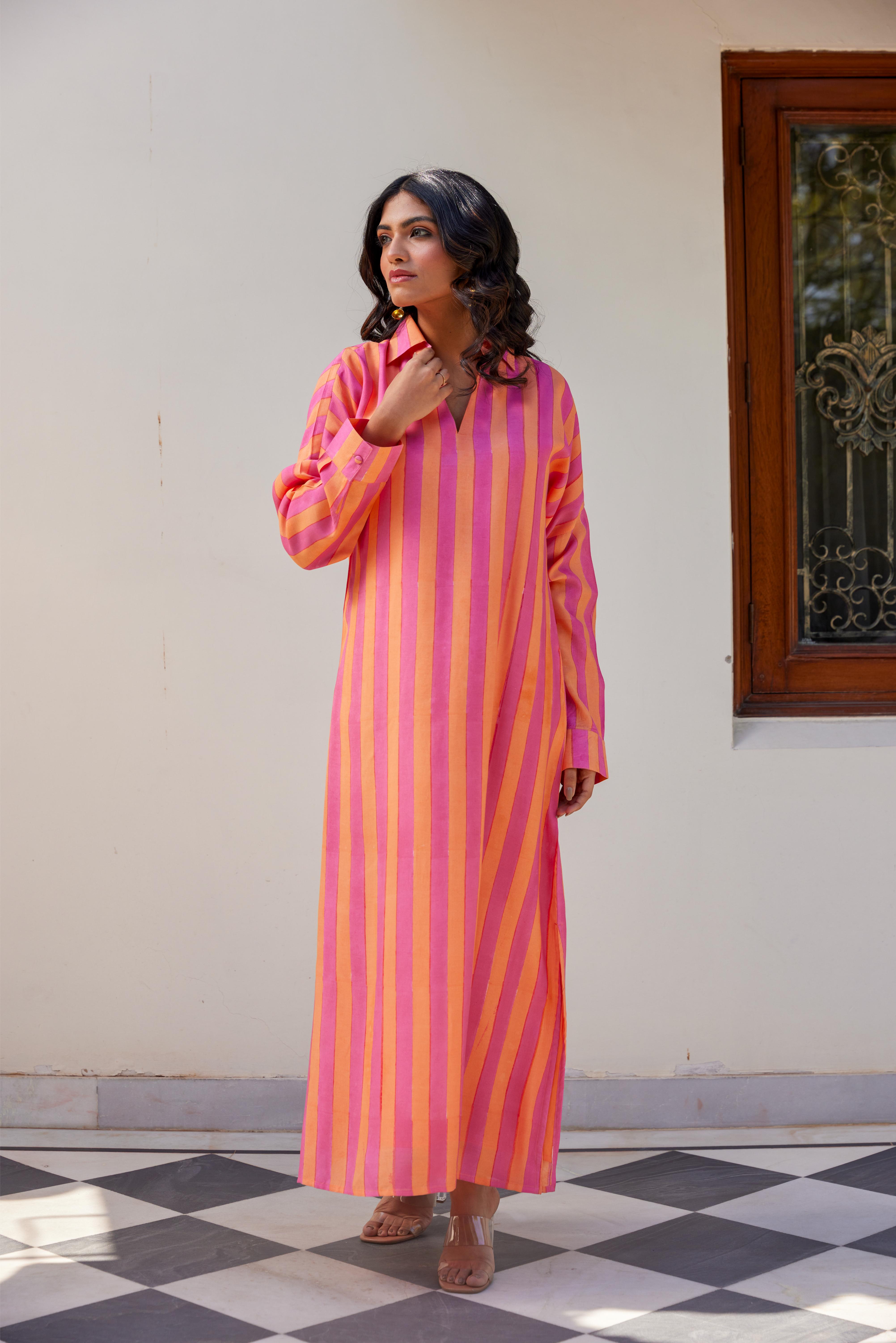 Orange and Pink Stripe Maxi Dress