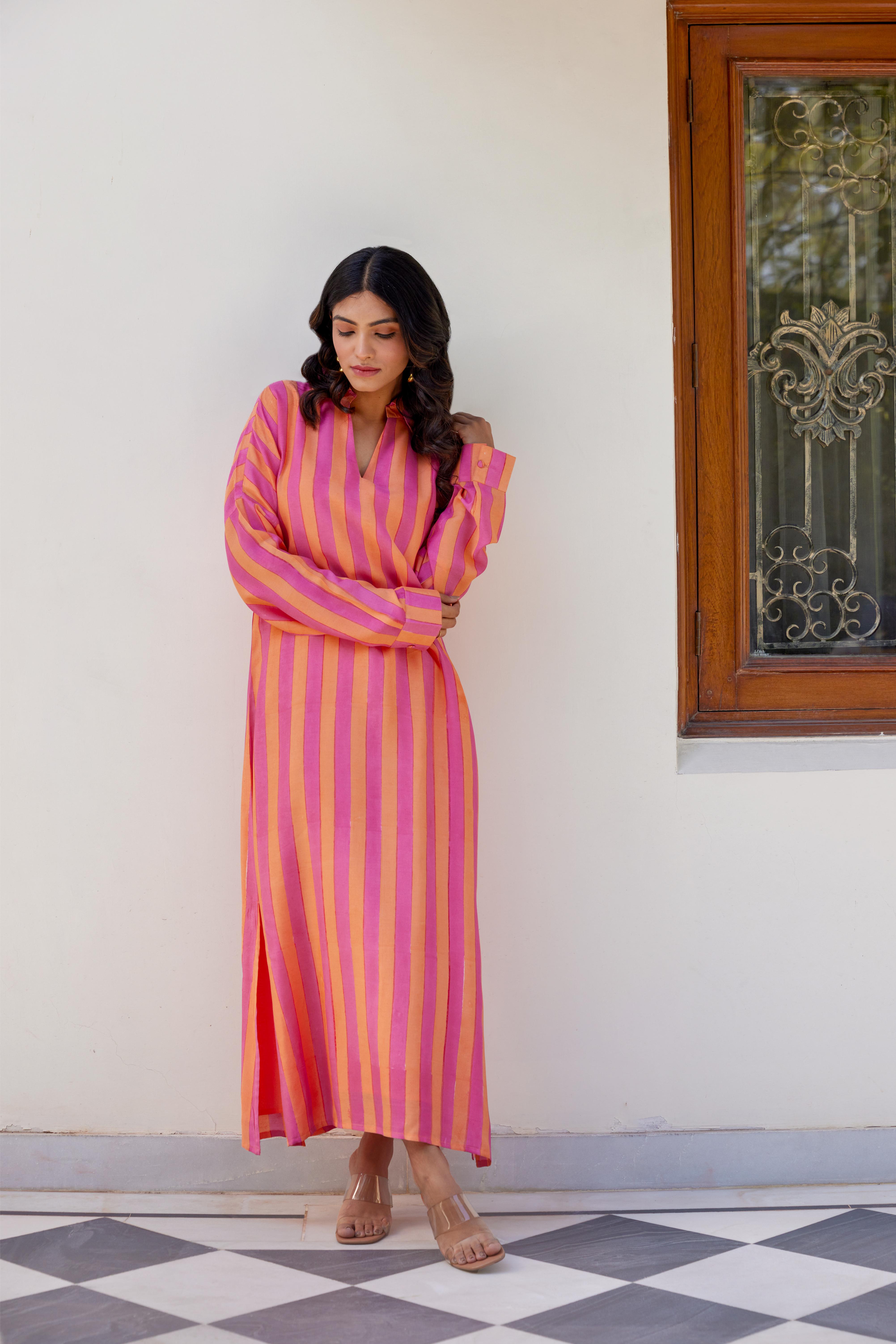 Orange and Pink Stripe Maxi Dress