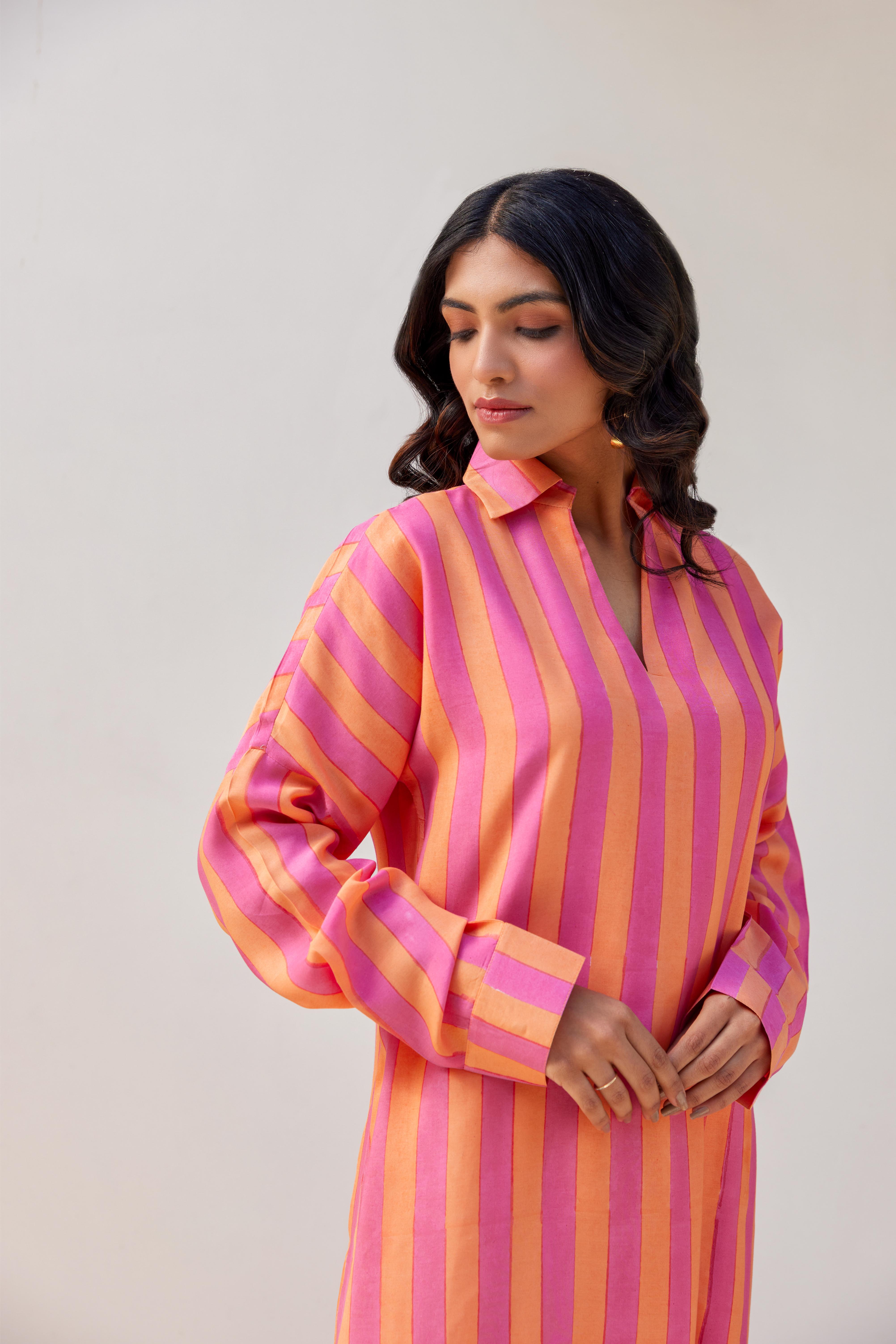 Orange and Pink Stripe Maxi Dress