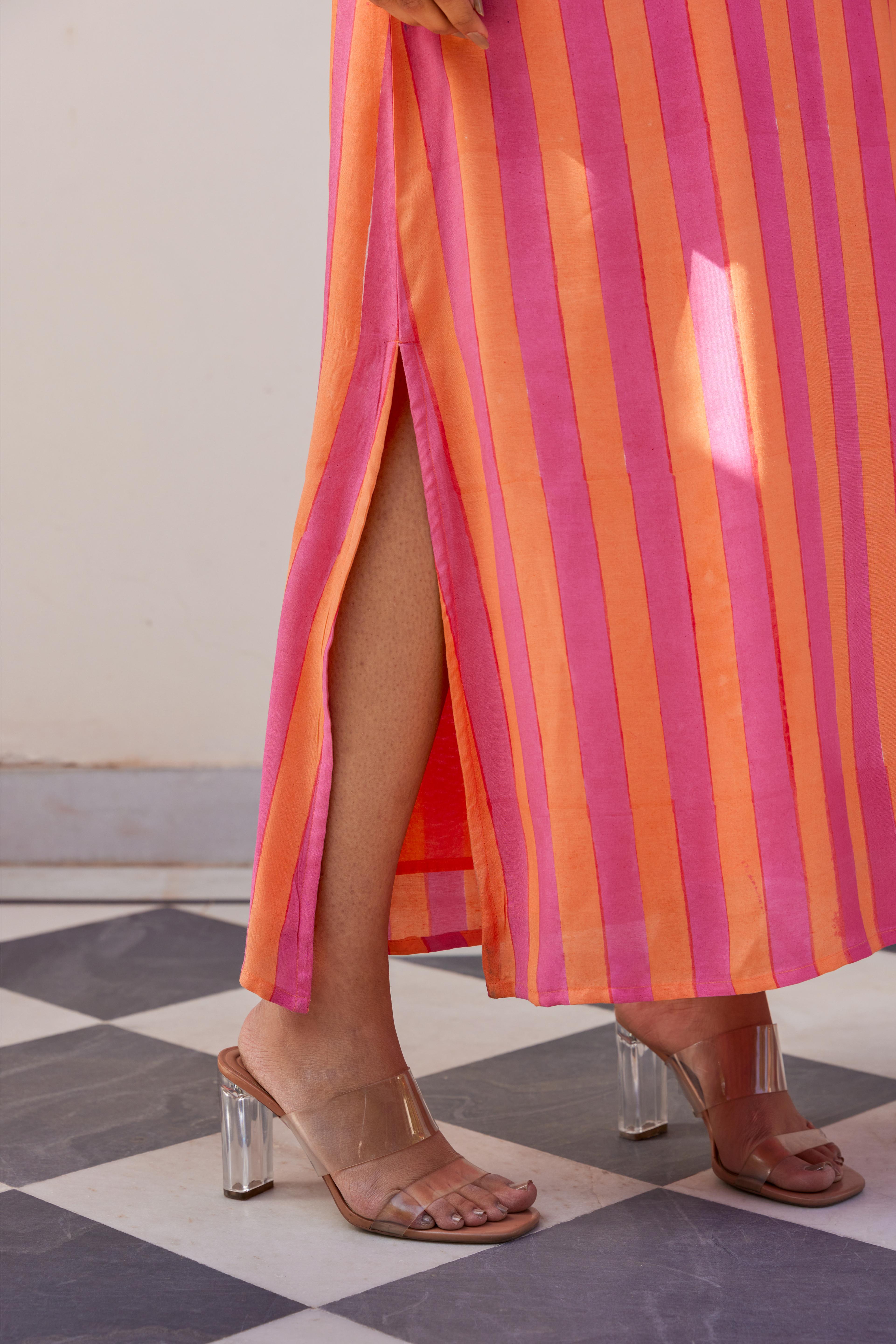 Orange and Pink Stripe Maxi Dress