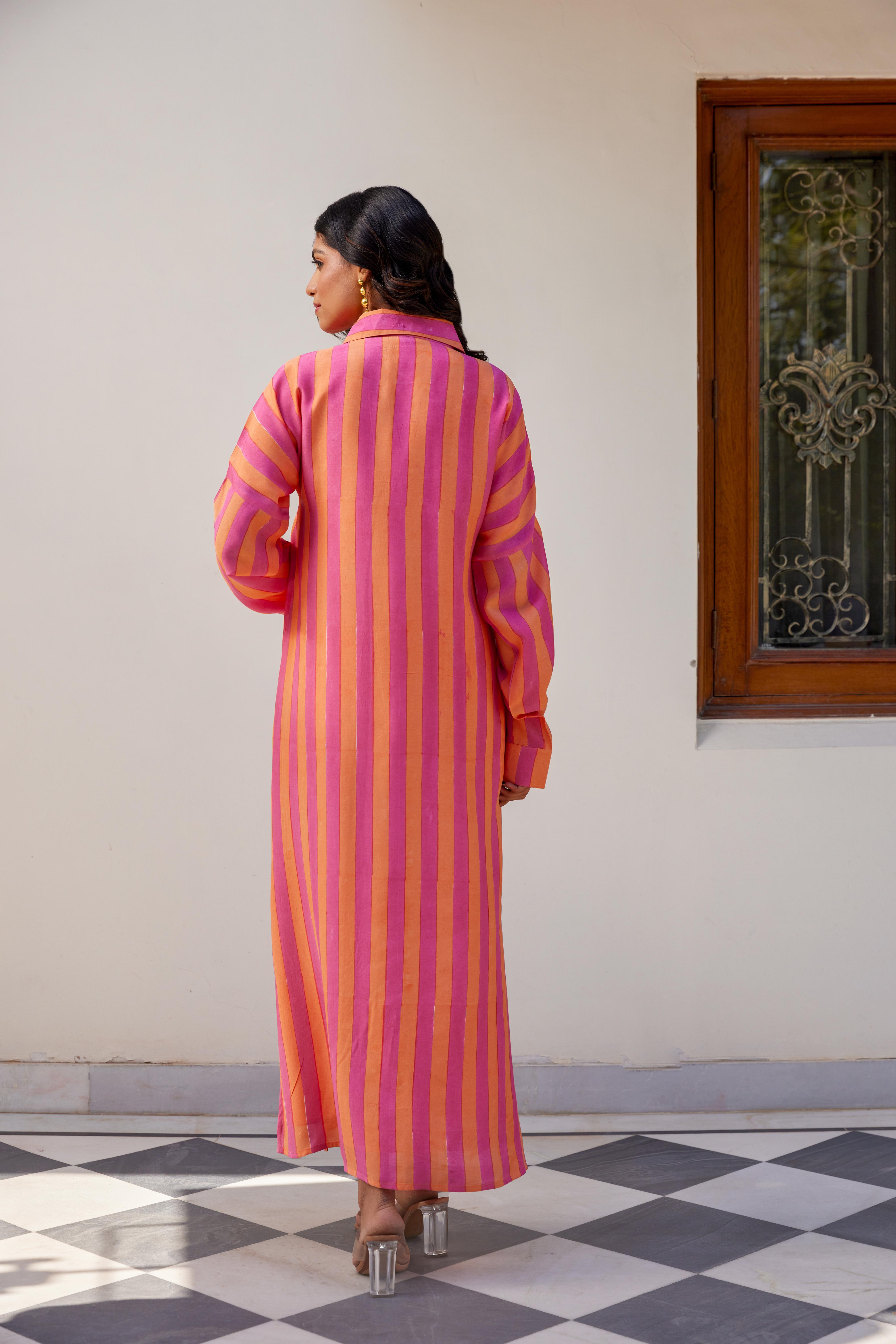 Orange and Pink Stripe Maxi Dress