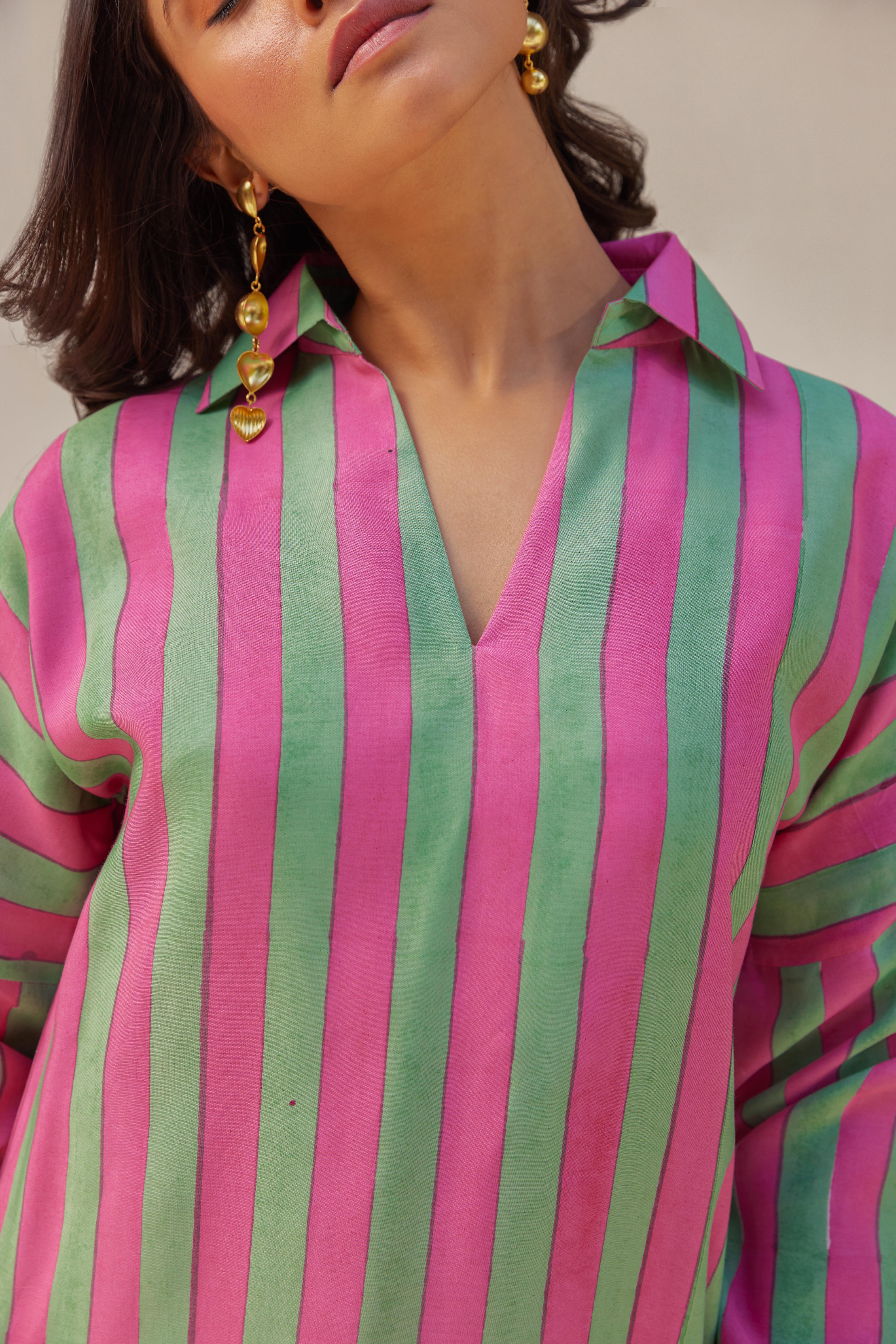 Green and Pink Stripe Maxi Dress