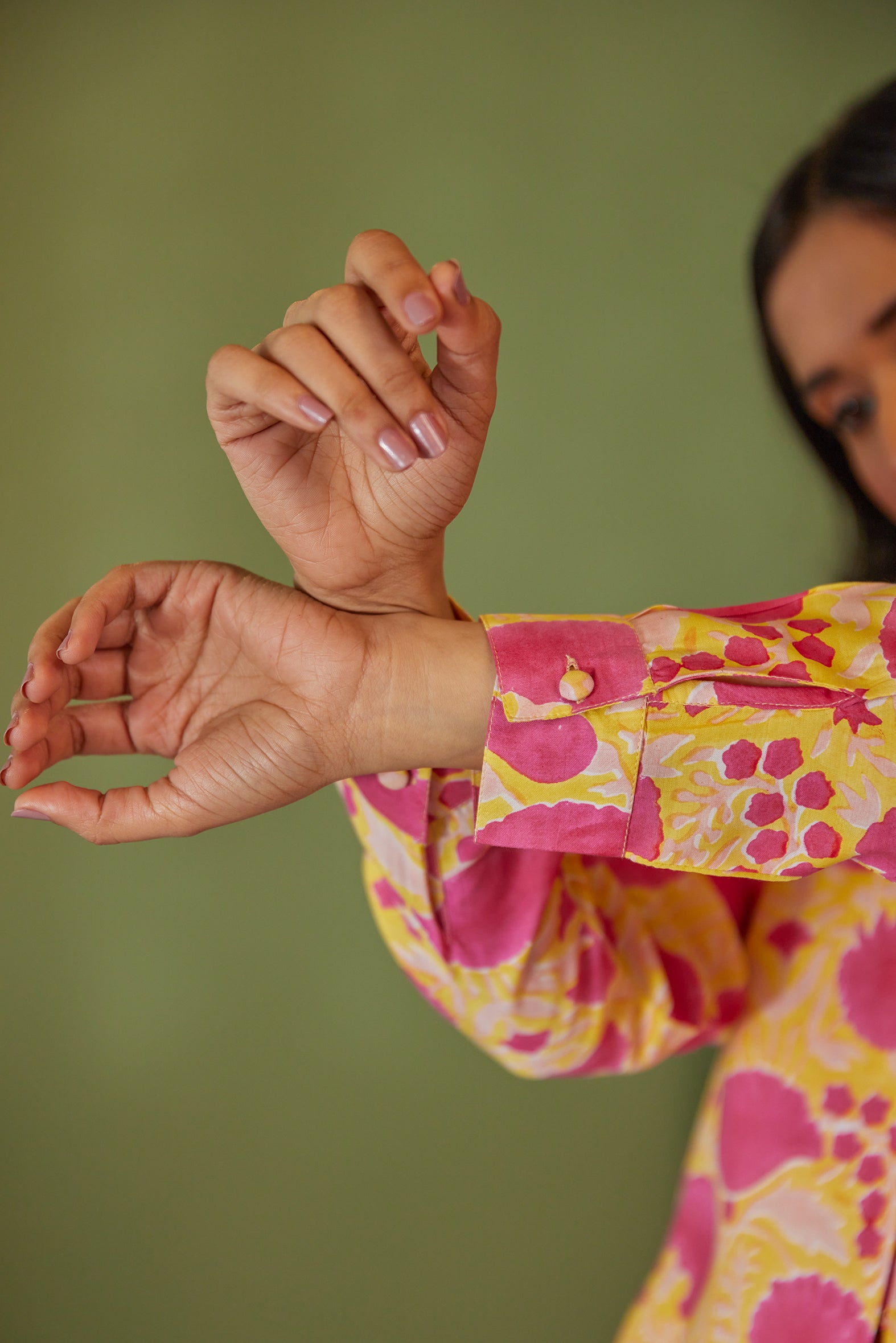 Yellow Hand Block Printed Floral Tunic Set (Set of Two)