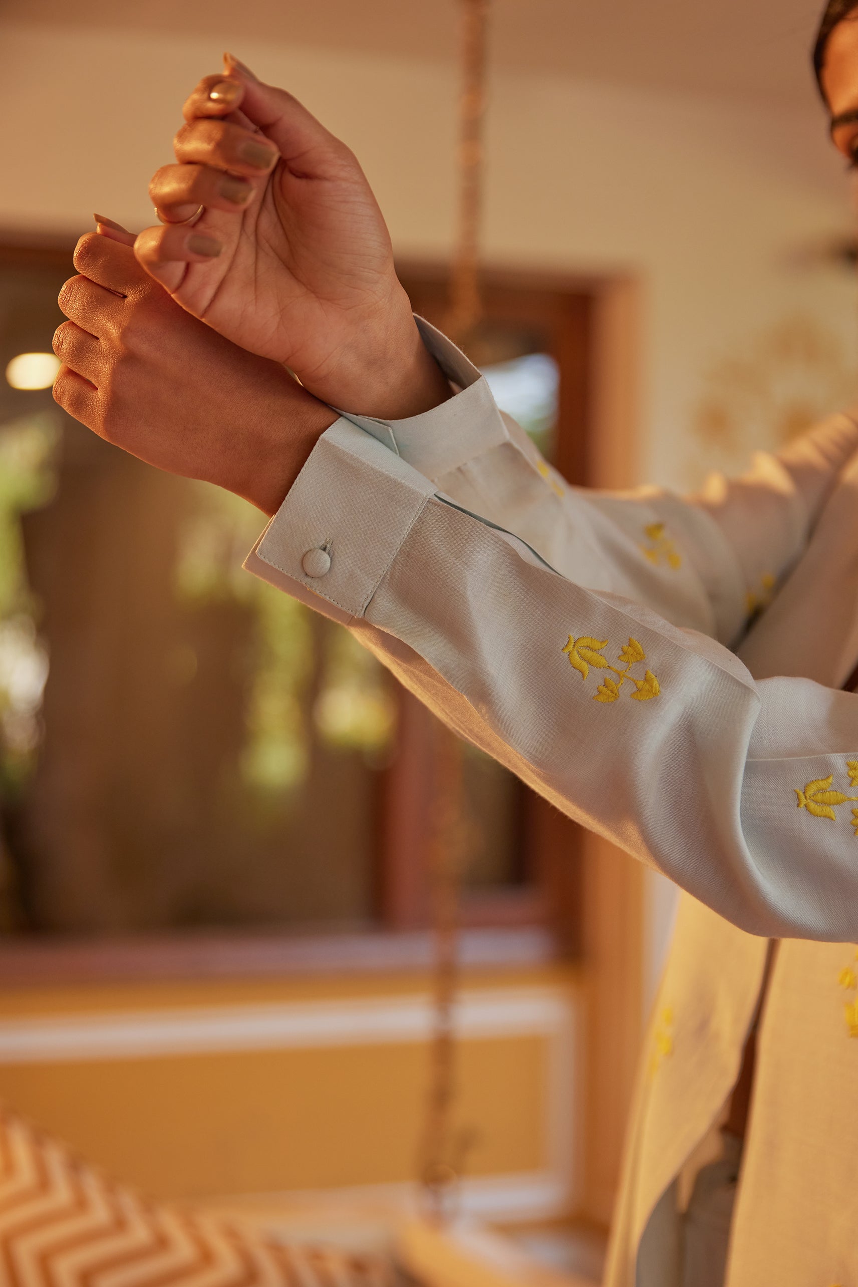 Soft Blue Embroidered Tunic with Solid Pants