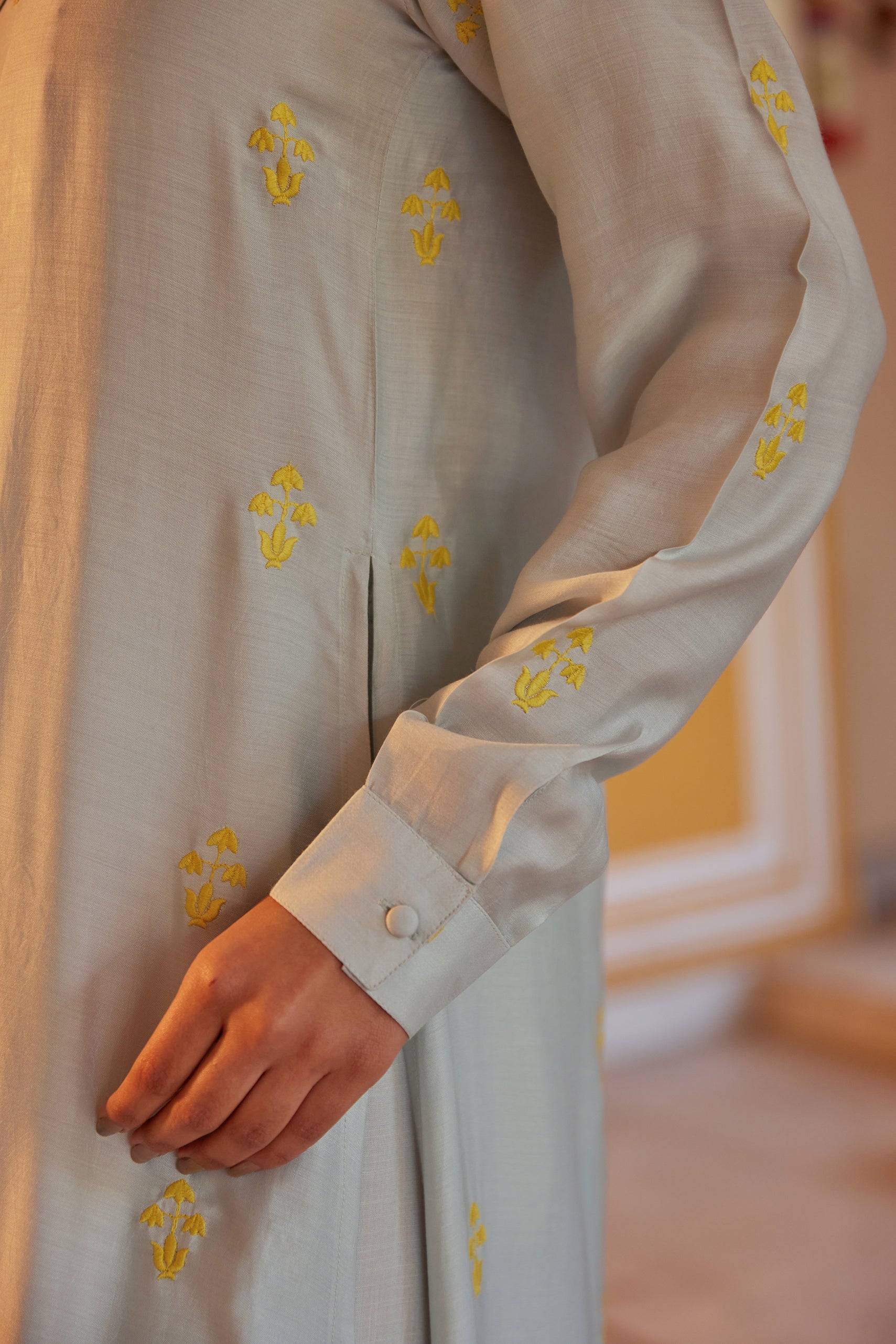 Soft Blue Embroidered Tunic with Solid Pants