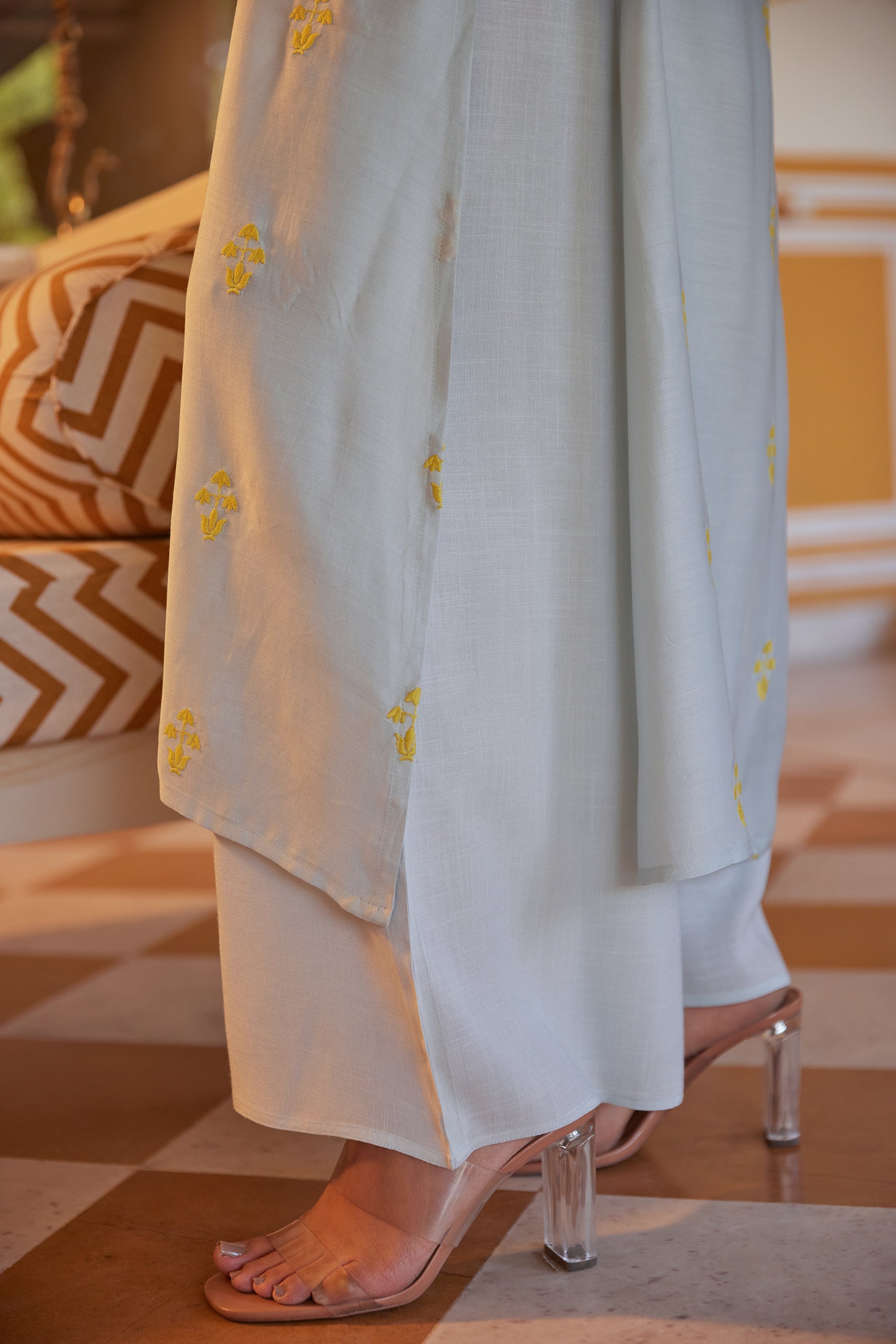 Soft Blue Embroidered Tunic with Solid Pants