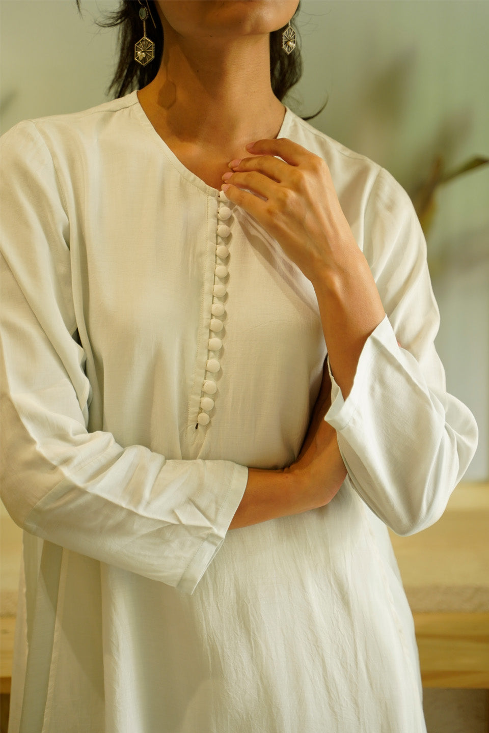 Ivory and Sky Blue Muslin Kurta Set