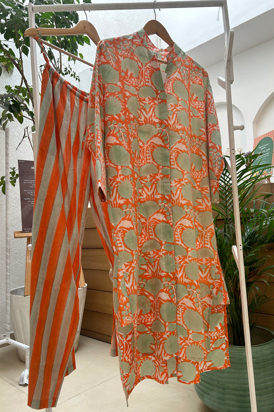 Orange Floral Cotton Tunic Co-Ord Set (Set of Two)
