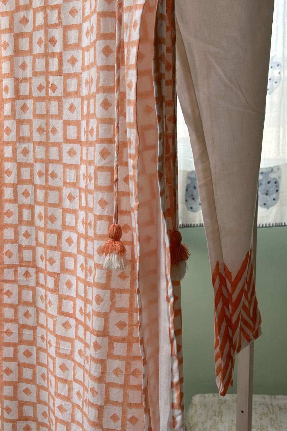Peach Checks Cotton Tunic (Set of Two)