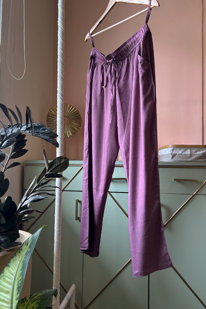 Purple Solid Cotton Pants
