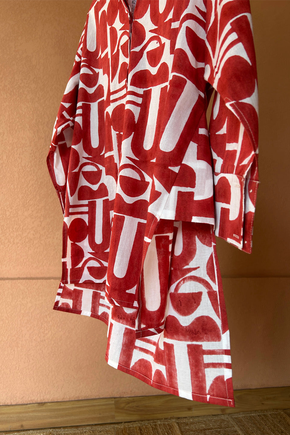 Red Geometric Cotton Shirt