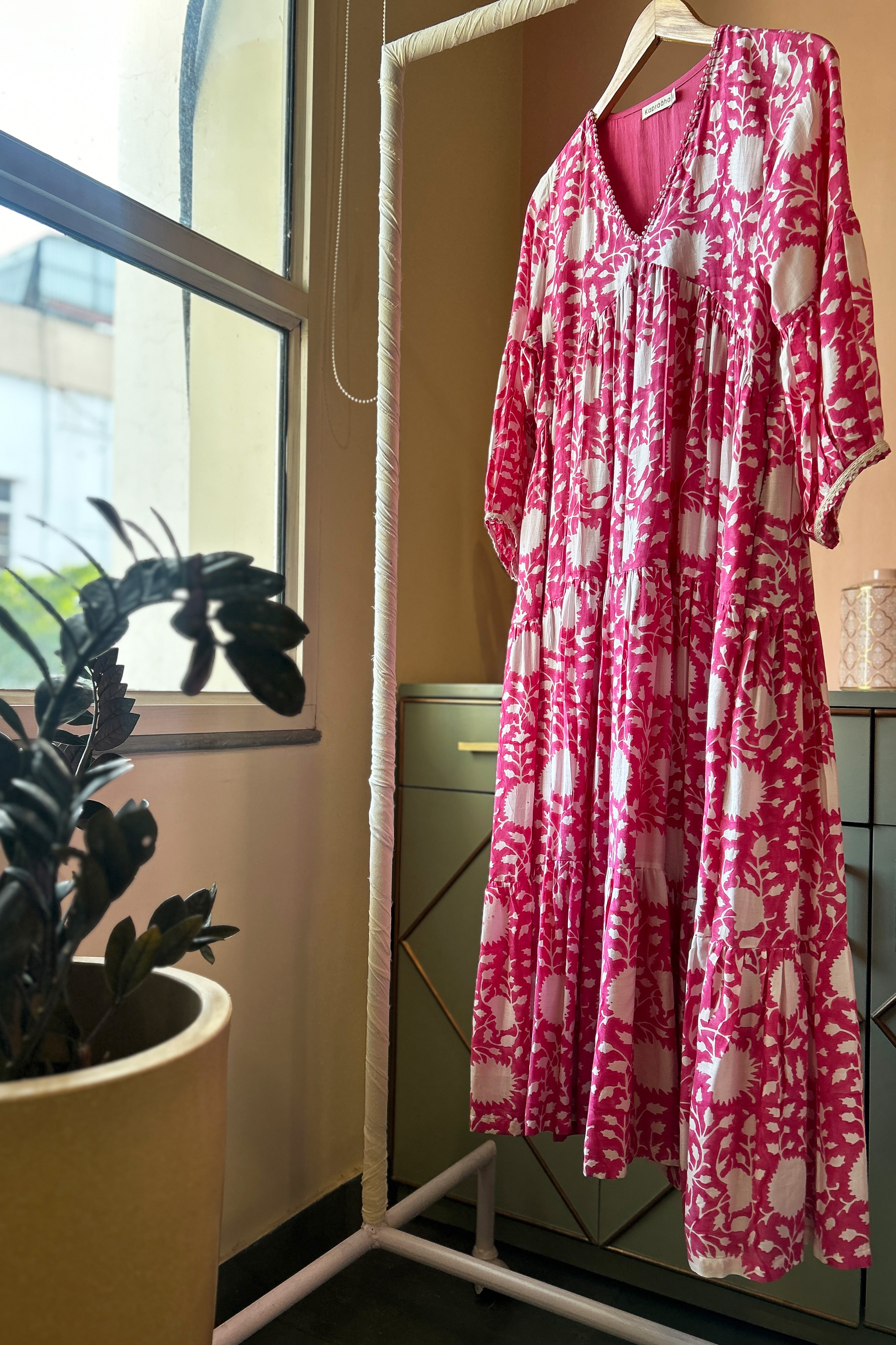 Pink Floral Midi Dress