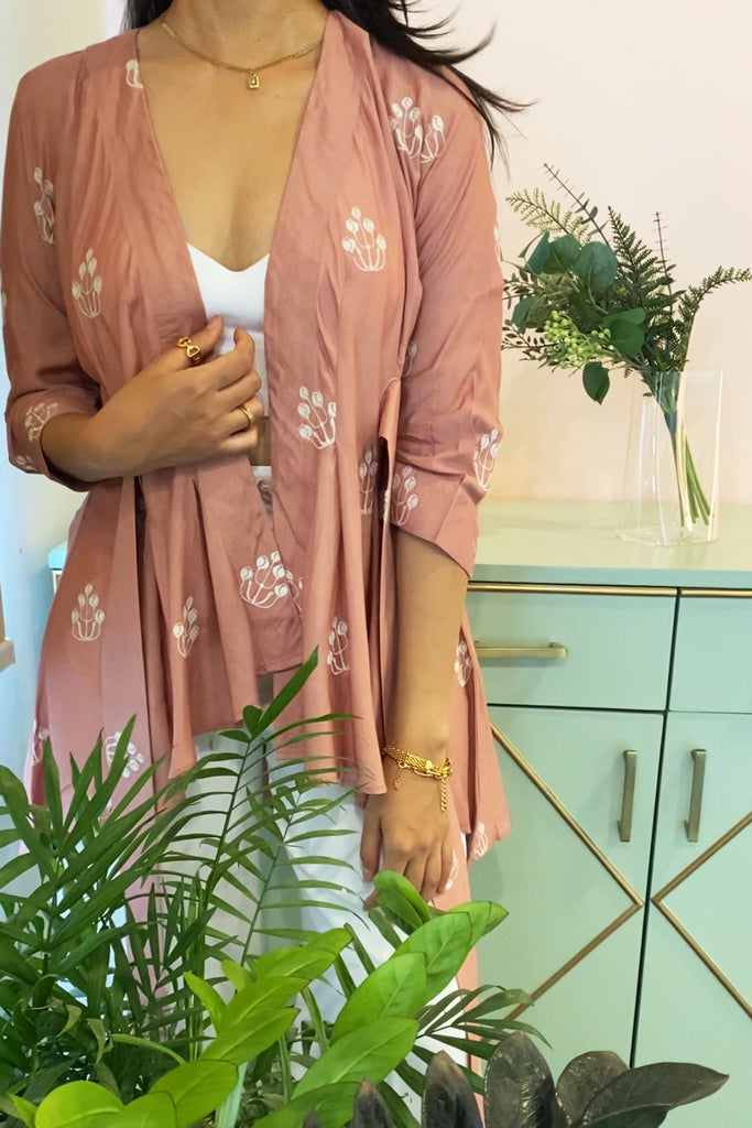 Rose Pink Embroidered Wrap Top