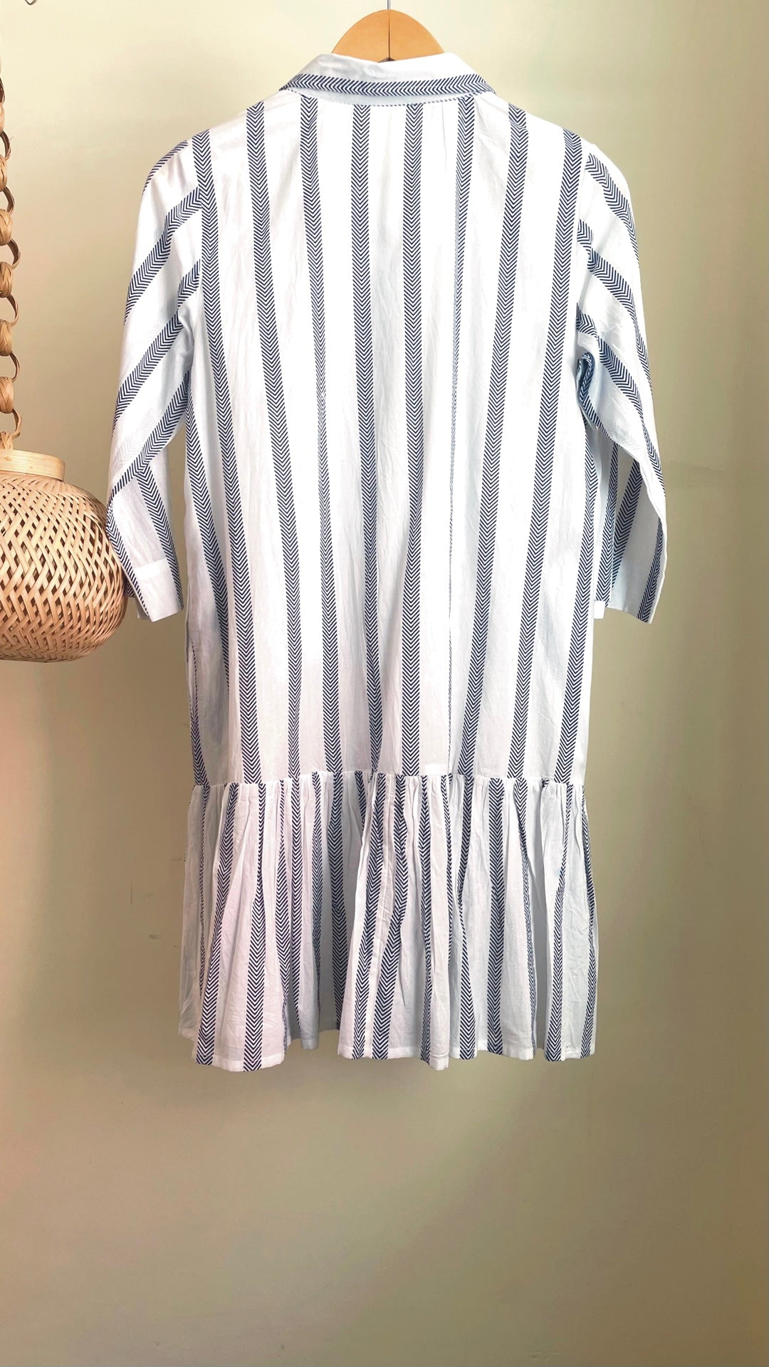 White and Blue Chevron Cotton Summer Dress