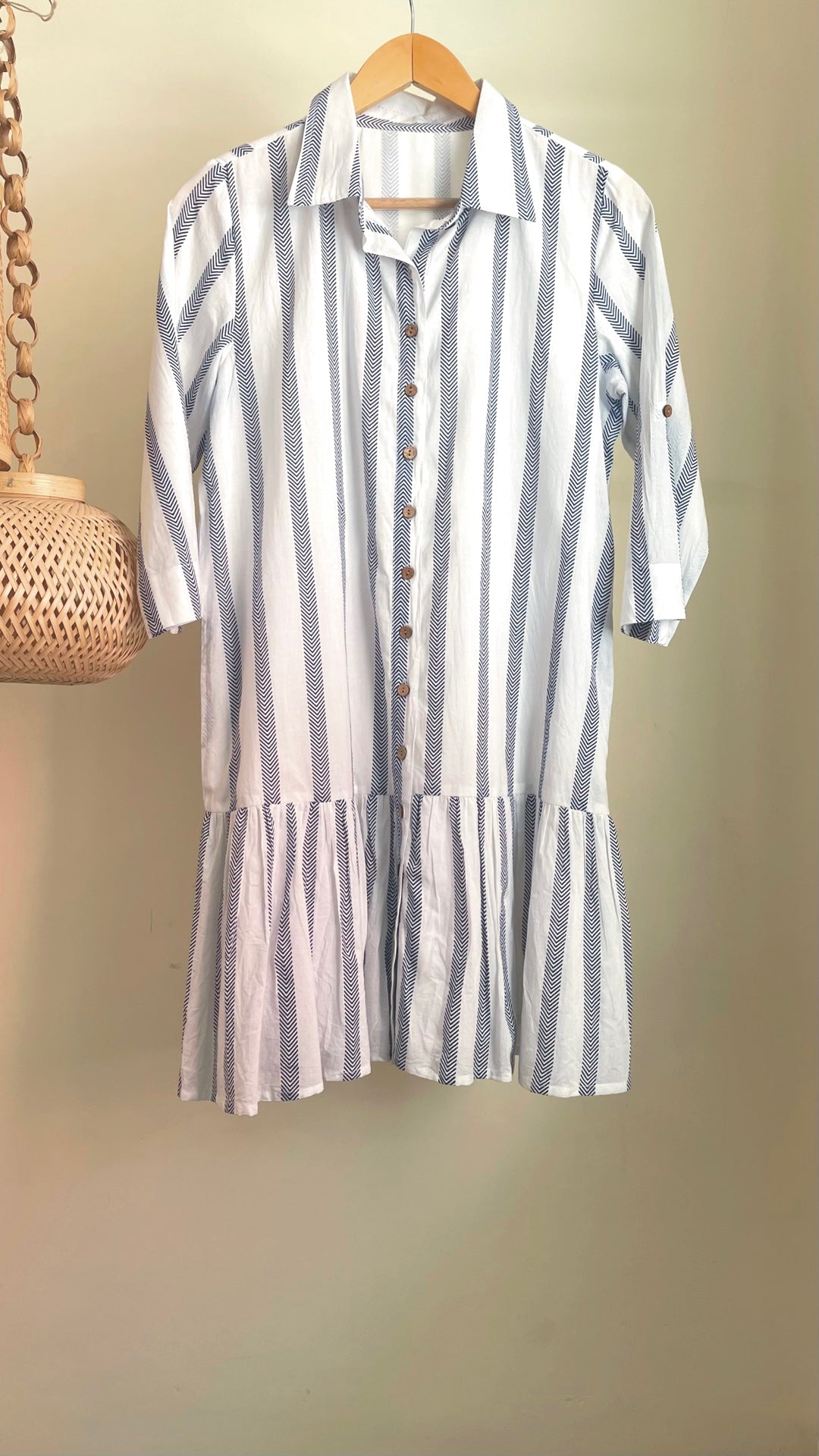 White and Blue Chevron Cotton Summer Dress