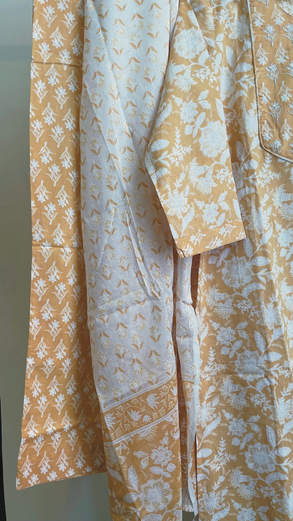 Yellow and White Floral Tunic Set (Set of Three)
