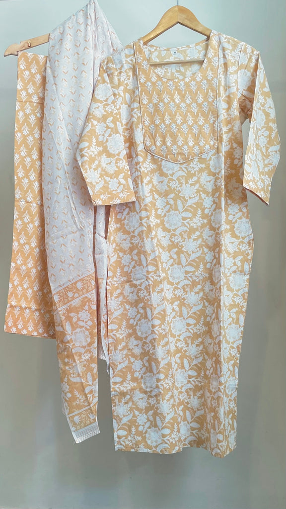 Yellow and White Floral Tunic Set (Set of Three)