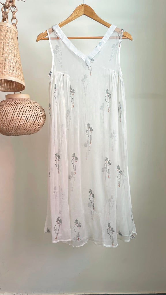 White embroidered  strappy dress with a chiffon overlay dress
