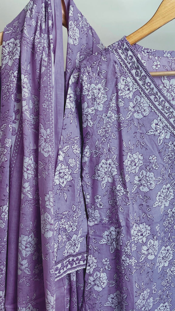 Purple Floral Tunic Set (Set of Three)