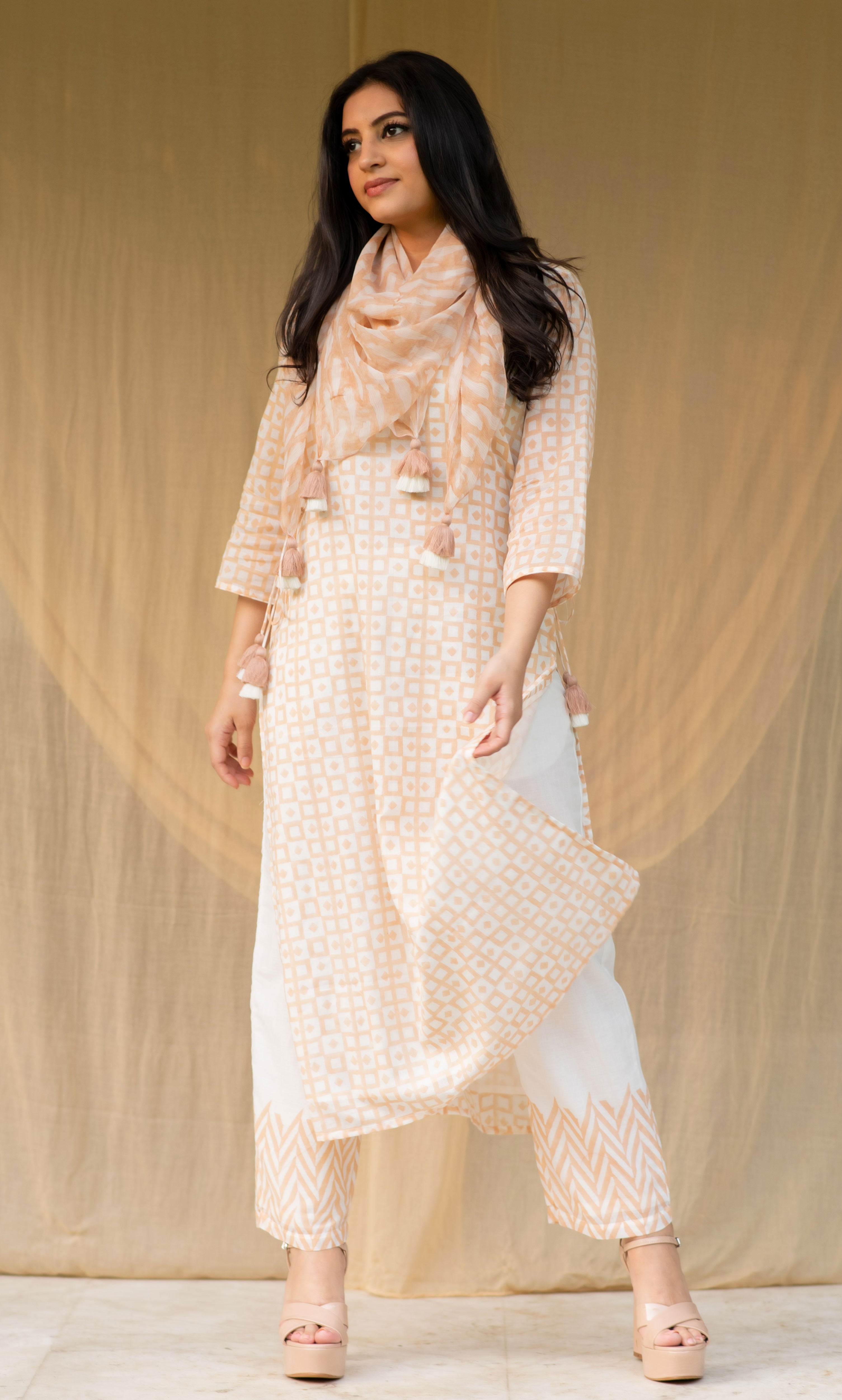 Peach Cotton Tunic Set - Kapraaha