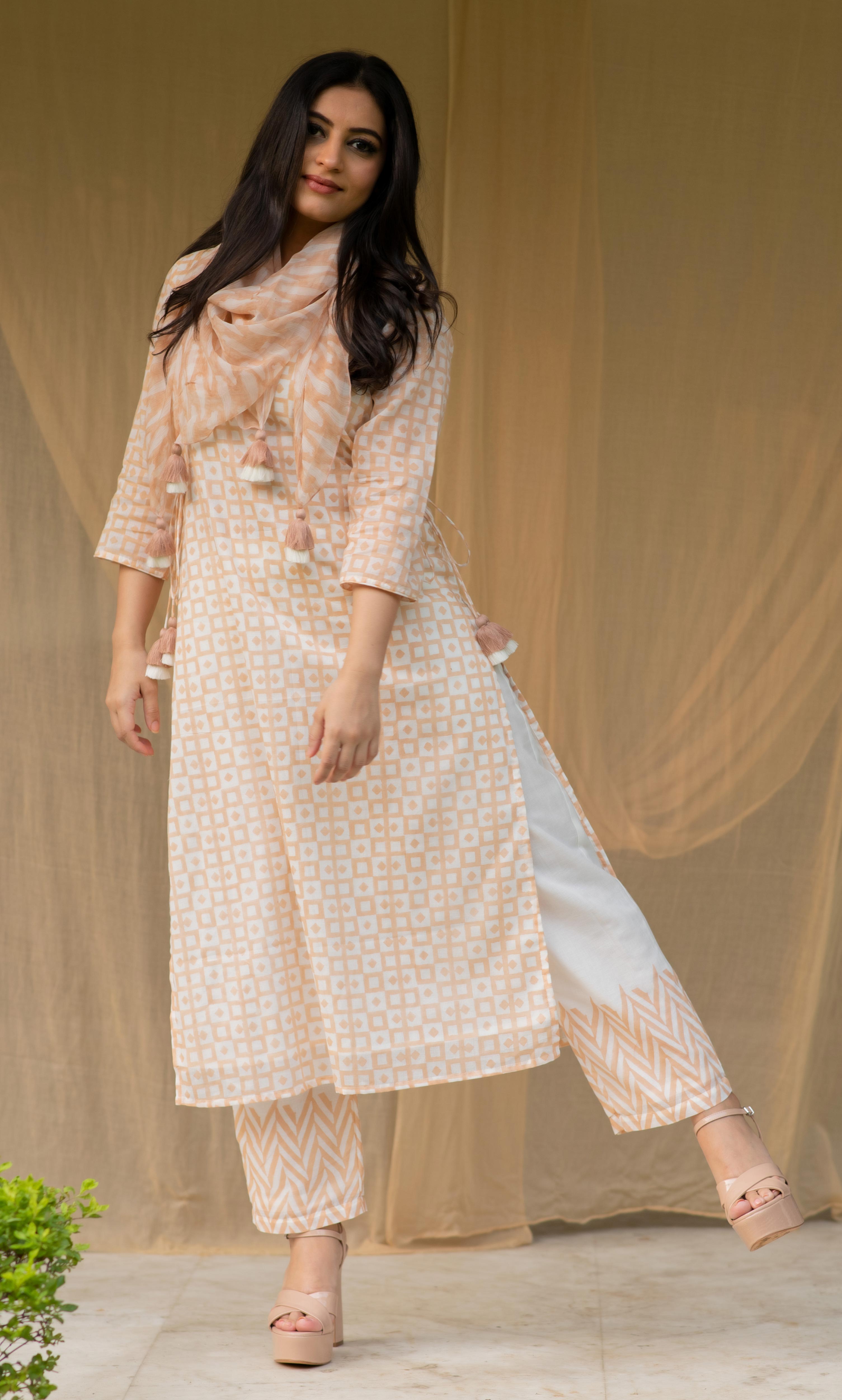 Peach Cotton Tunic Set - Kapraaha