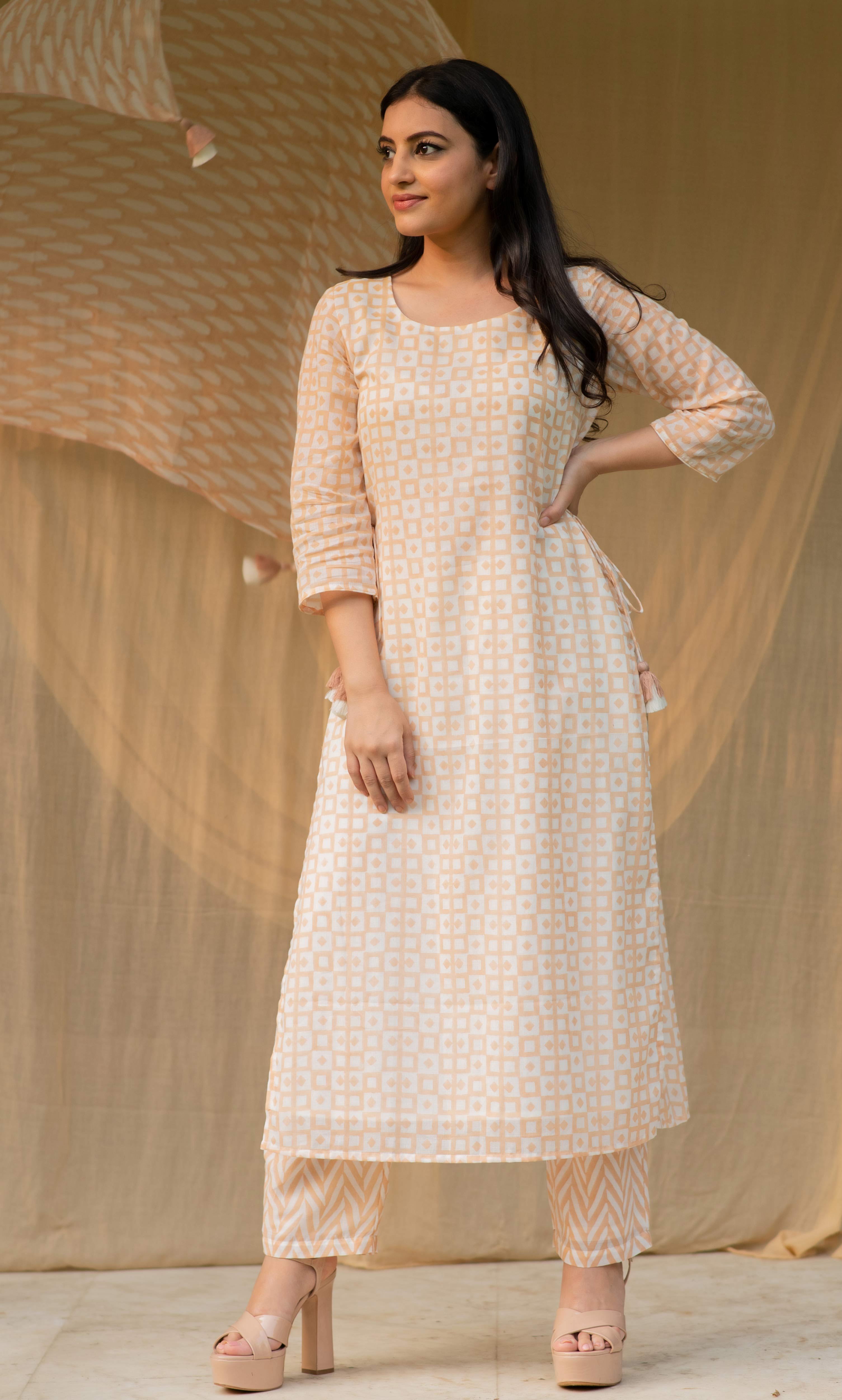 Peach Cotton Tunic Set - Kapraaha