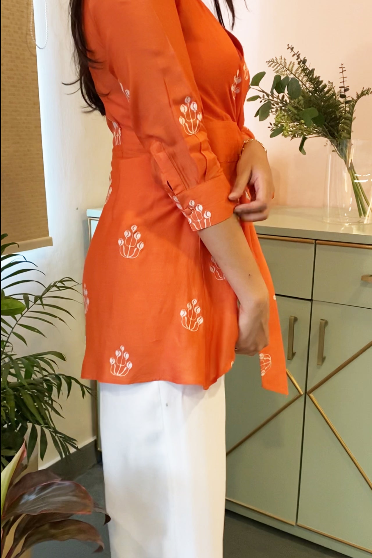 Orange Embroidered Wrap Top