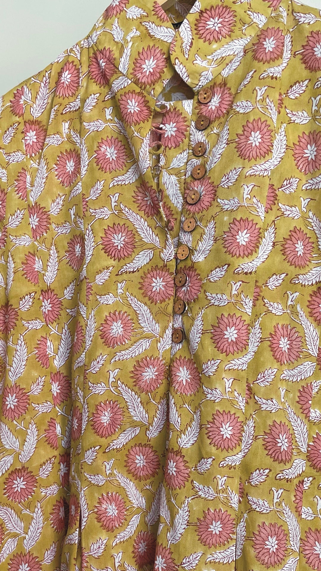 Mustard and Pink Floral Block Printed Maxi